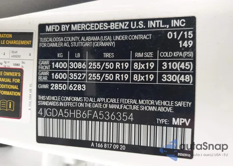 2015 Mercedes-Benz Ml 350 4Matic from USA, damaged, VIN 4JGDA5HB6FA536354